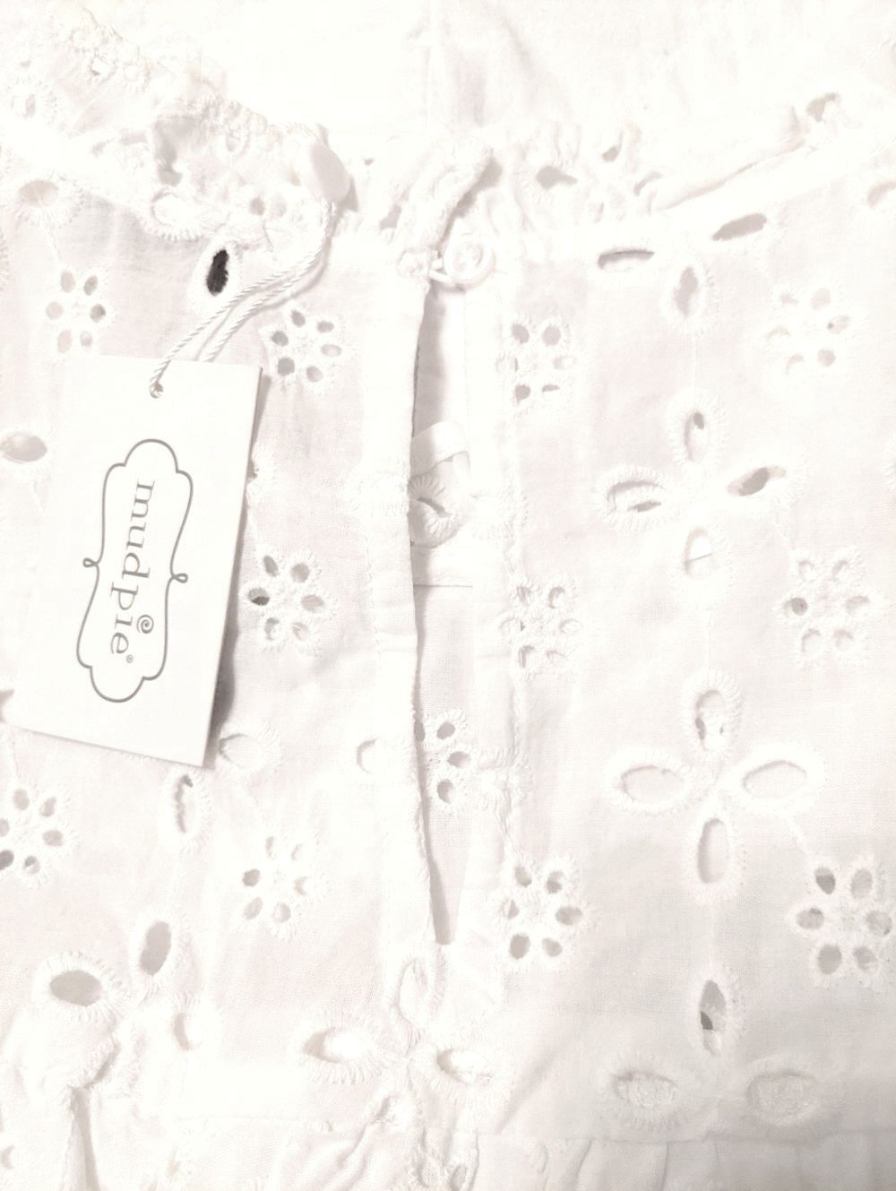 NWT MUDPIE Babydoll White Eyelet Lace Tiered Knee Length Ruffles Dress Small - Picture 3 of 6
